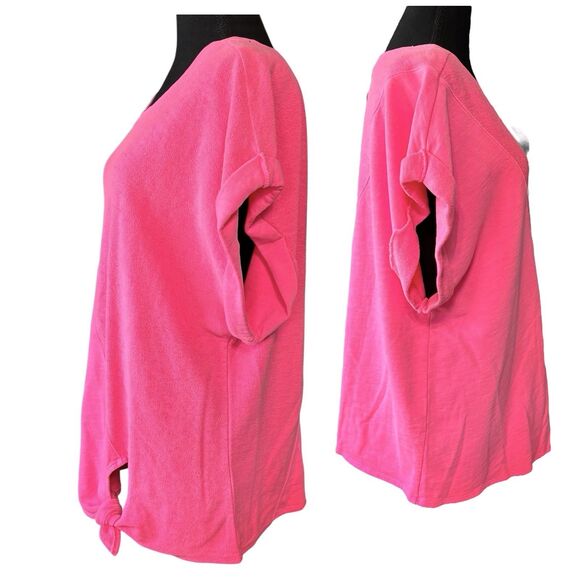 ANTHROPOLOGIE PILCRO Short Sleeve Sweatshirt Tee  Hot Pink 100% Cotton - Picture 2 of 9